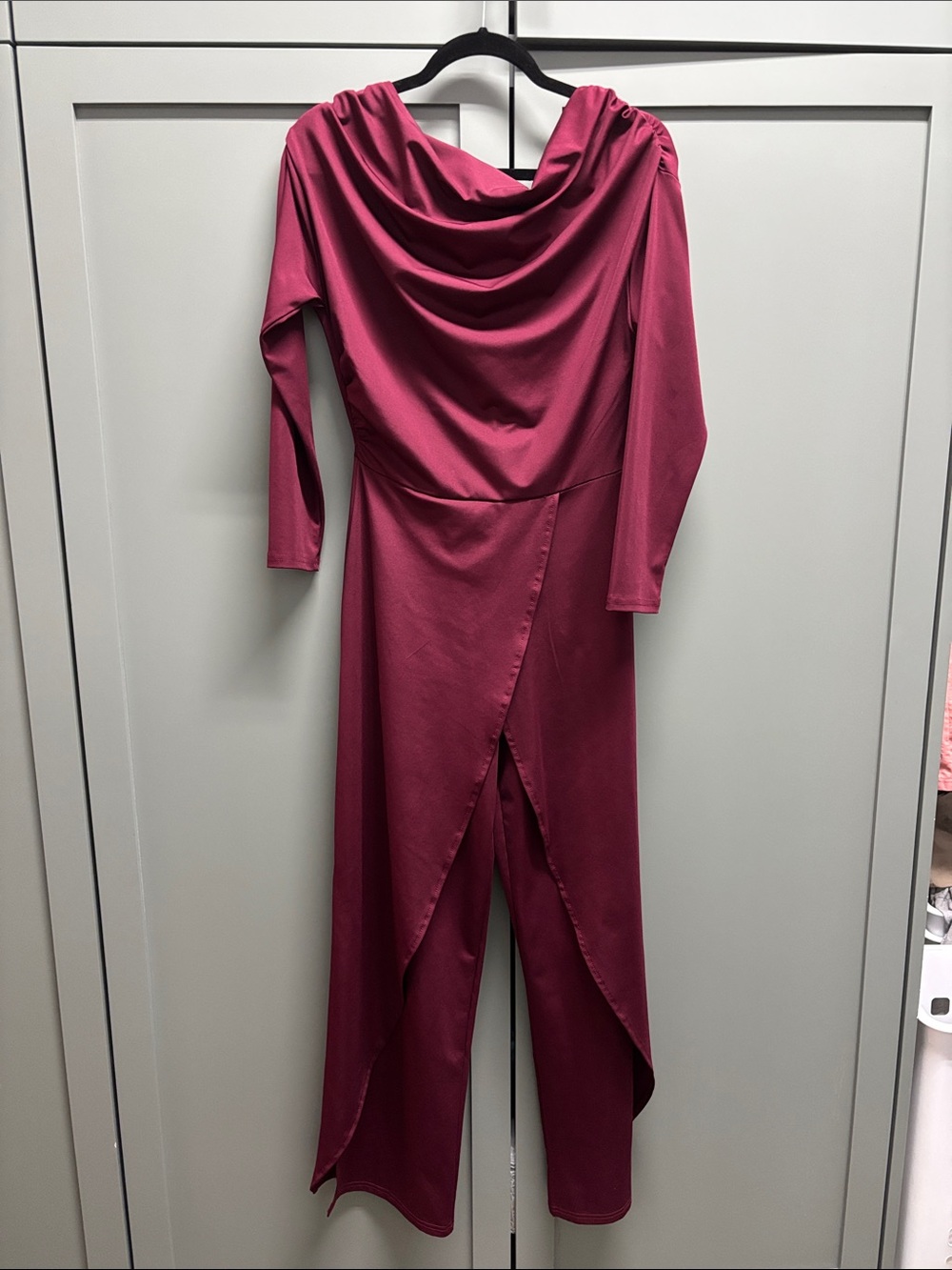 Amazon Draped Cowl Neck Jumpsuit in Raspberry red